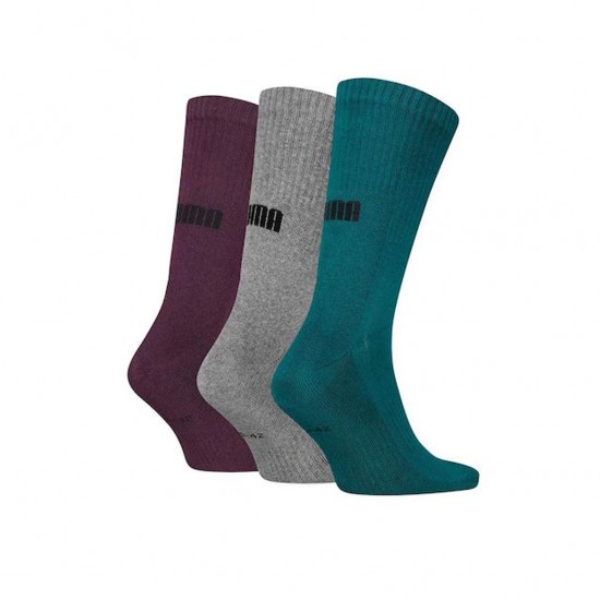 PUMA CREW SOCK 3P 701228111 938564 002 ΠΕΤΡΟΛ ΓΚΡΙ ΜΠΟΡΝΤΟ