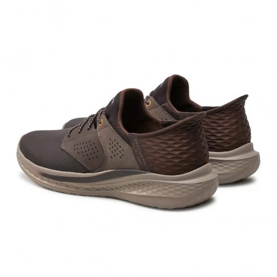 SKECHERS ROUND TOE LEATHER BUNGEE SLIP-LNS 210890 CHOC ΚΑΦΕ